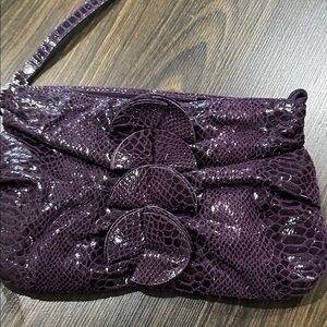 New York & Company Purple Patent Croc-Embossed Wristlet Clutch